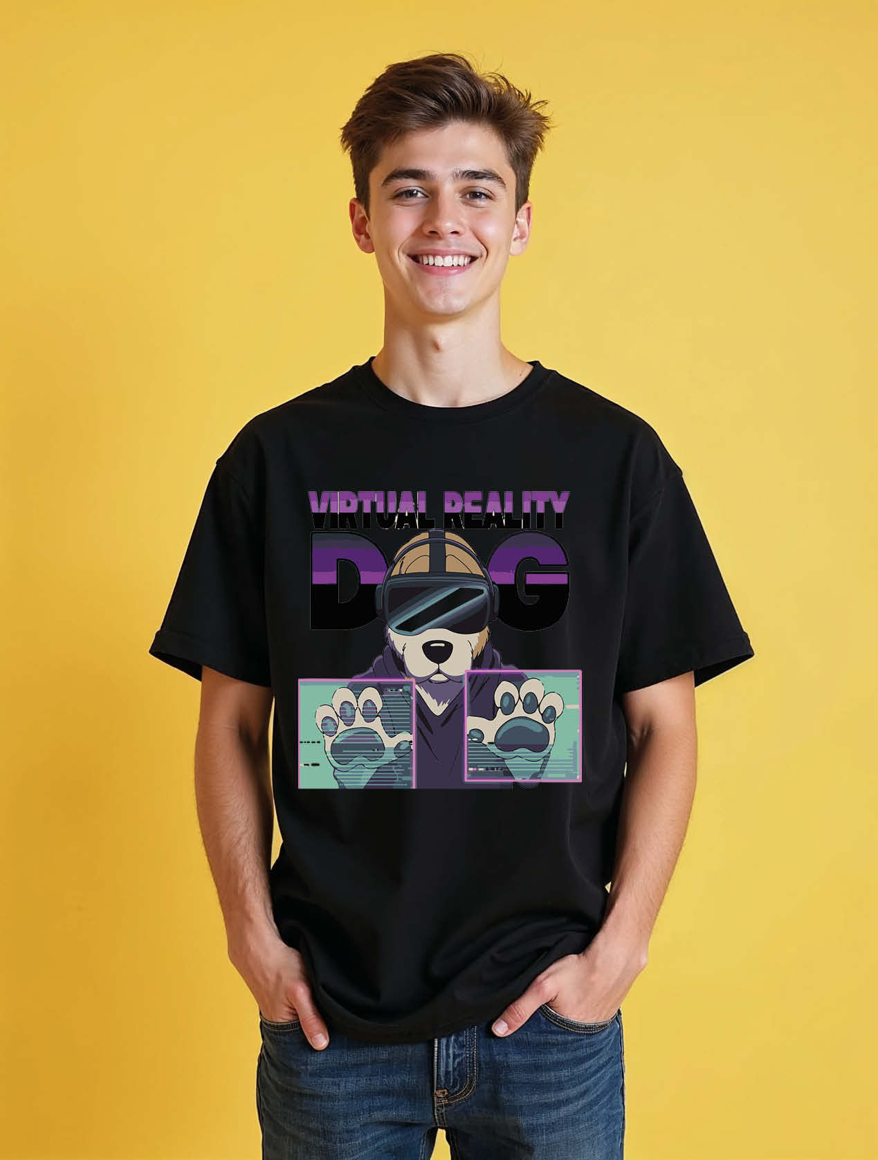 virtual reality dog Trendy Aesthetic Unisex Drop Shoulder Oversized T-Shirt