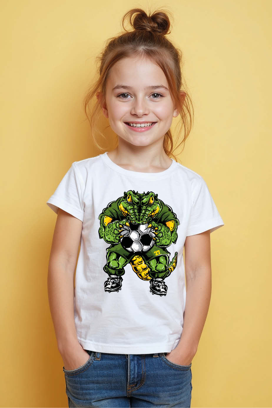 Thumbnail: Alligator Soccer Player Kids' Red Graphic T-Shirt Premium Kids Graphic Tee