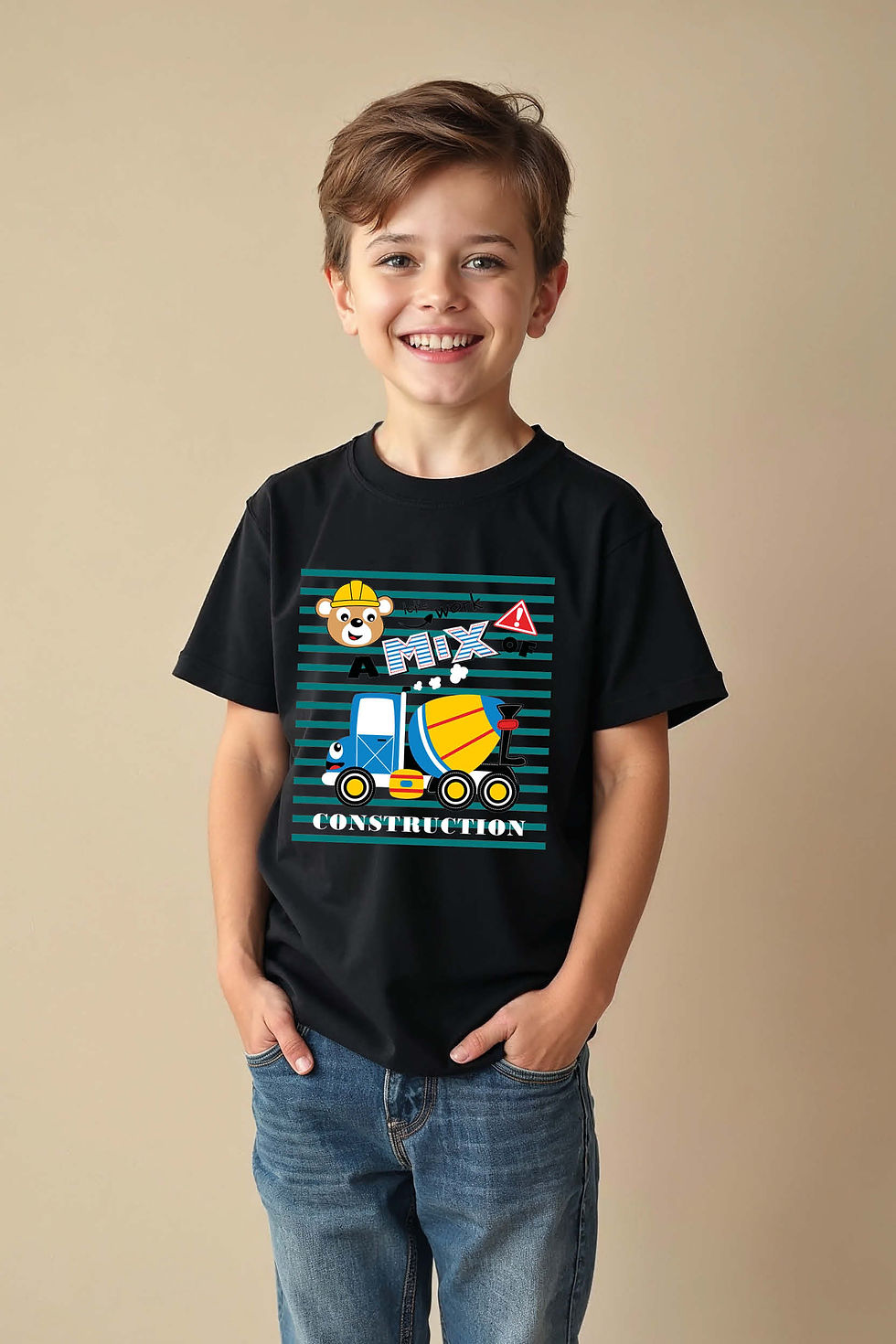 Thumbnail: Costruction Mixer Cartoon Cute Kids Printed T-Shirt – Artwork Print Design
