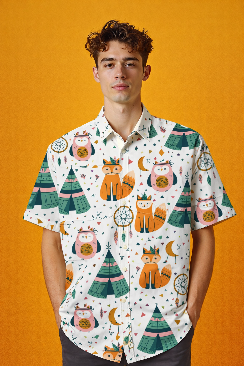 Whimsical woodland Designer Patterned Oversized Shirt with Full Print