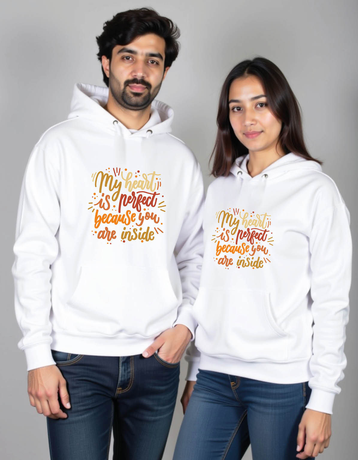 my heart is perfect because you are inside Stylish Printed Graphic Couple Hoodie