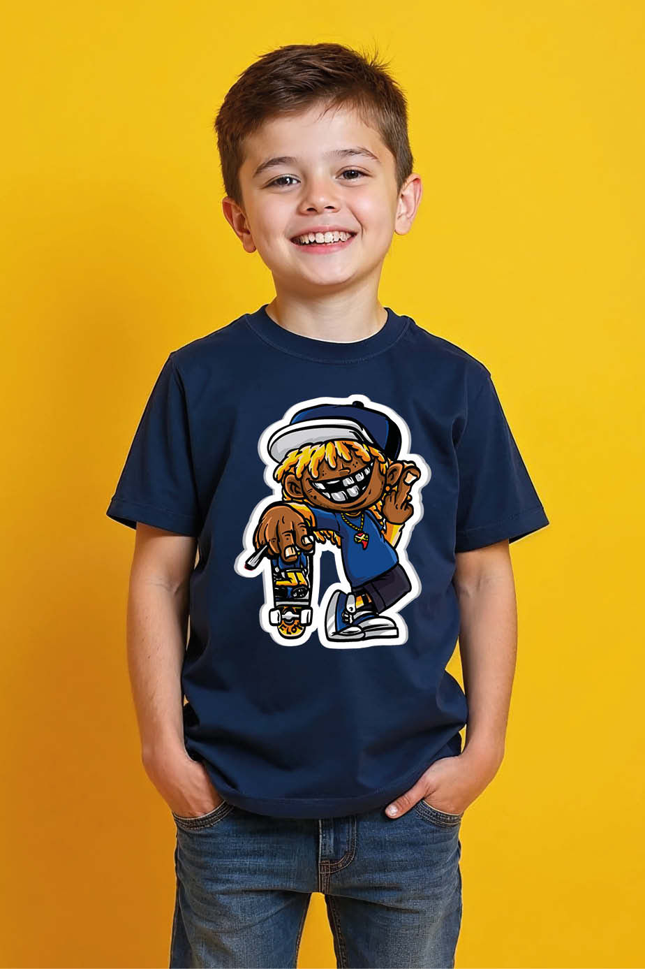 Thumbnail: Cool Skater Boy Cartoon Graphic T-Shirt for Kids – Fun Street Style for Boys & G