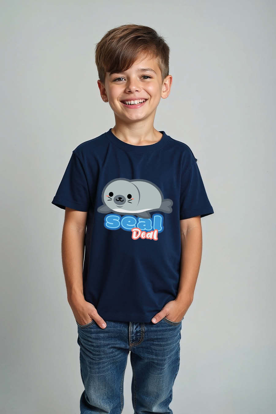 Thumbnail: Seal Deal Premium Stylish Kids Graphic T-Shirt – Character Print Design for Boys