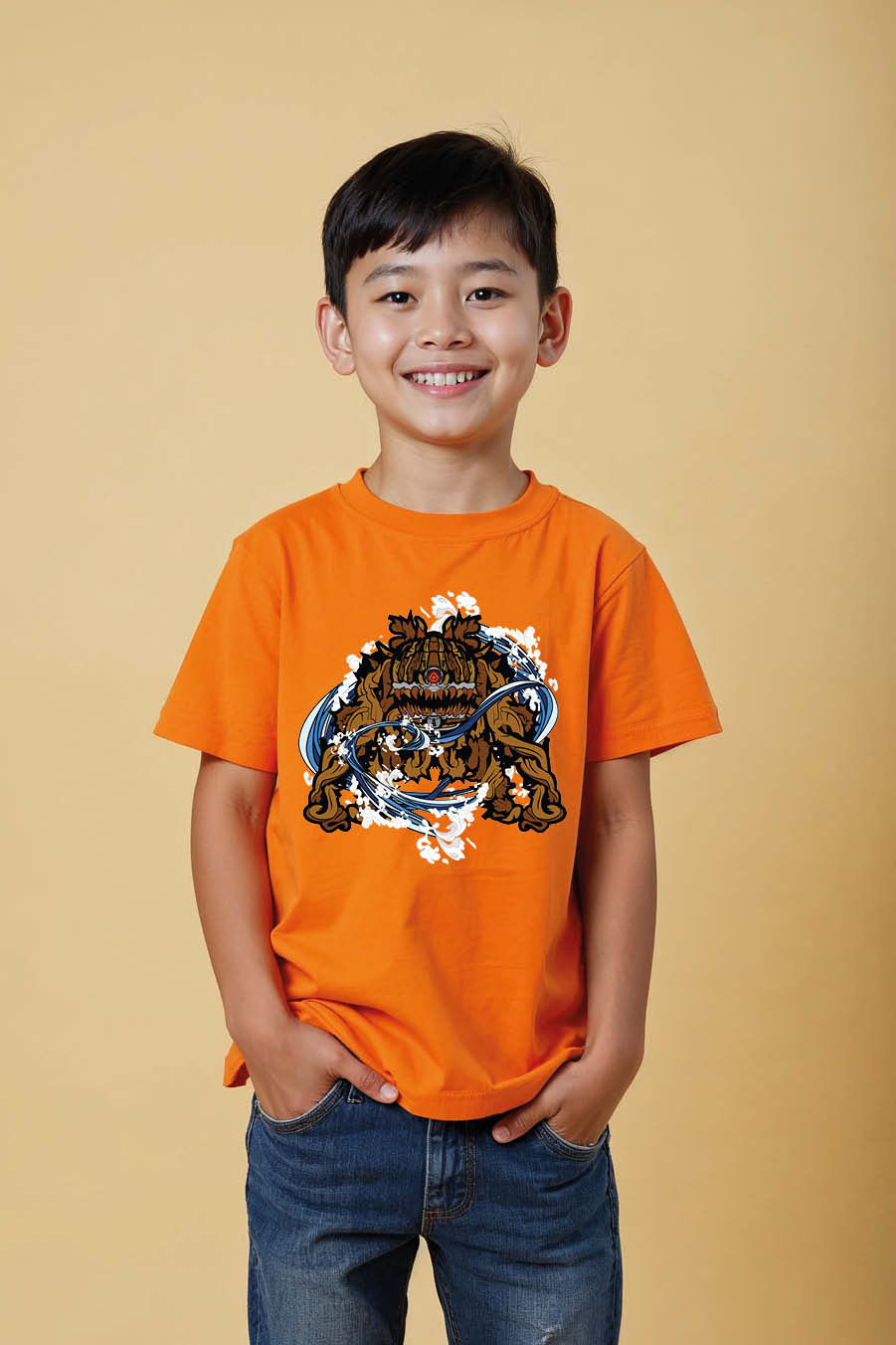 Thumbnail: Stone Fu Dog Fortress Cool Kids Printed T-Shirt – Cartoon Print Design