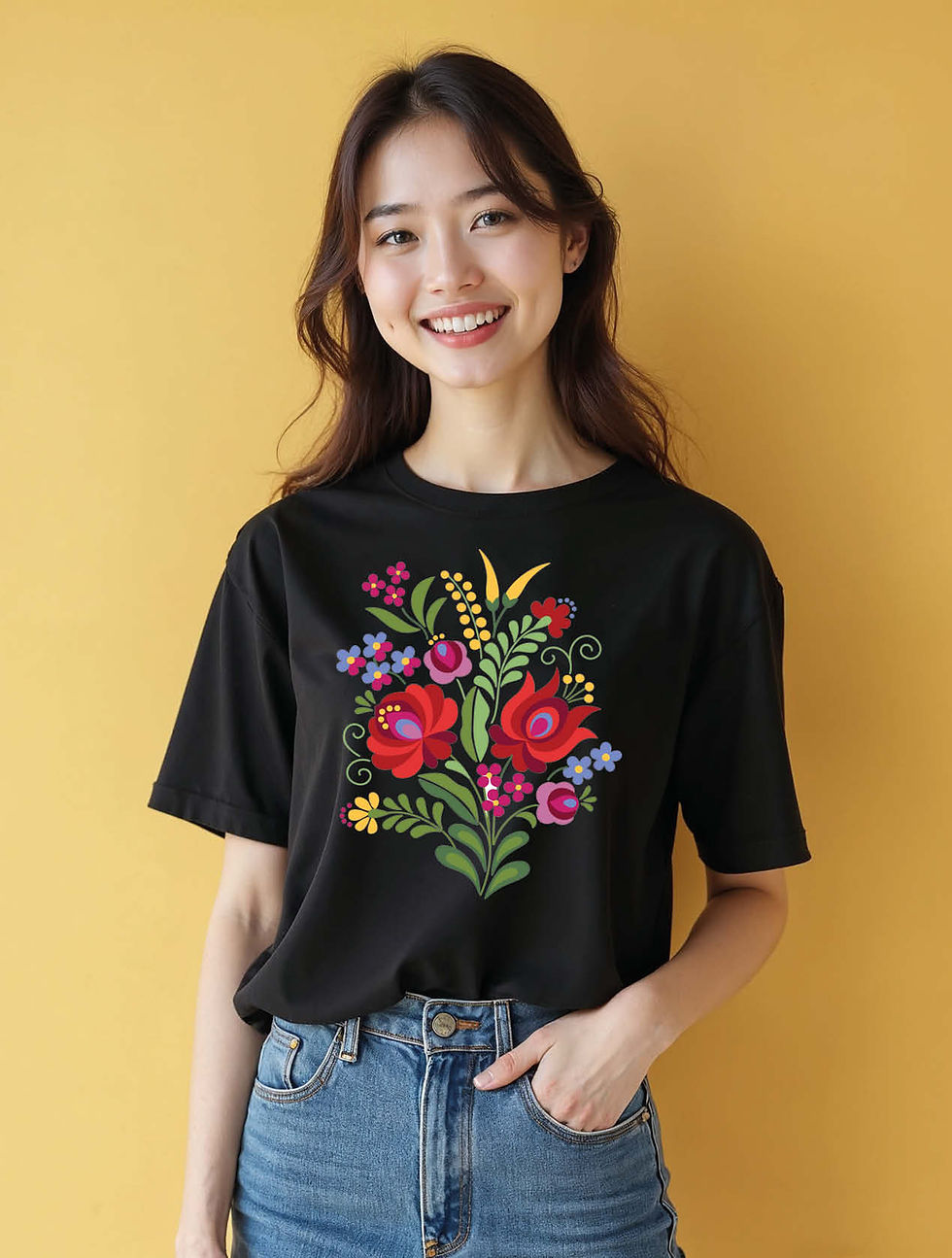 Thumbnail: Vibrant Kalocsa Hungarian Folk Embroidery Floral Cool Women’s Printed T-Shirt