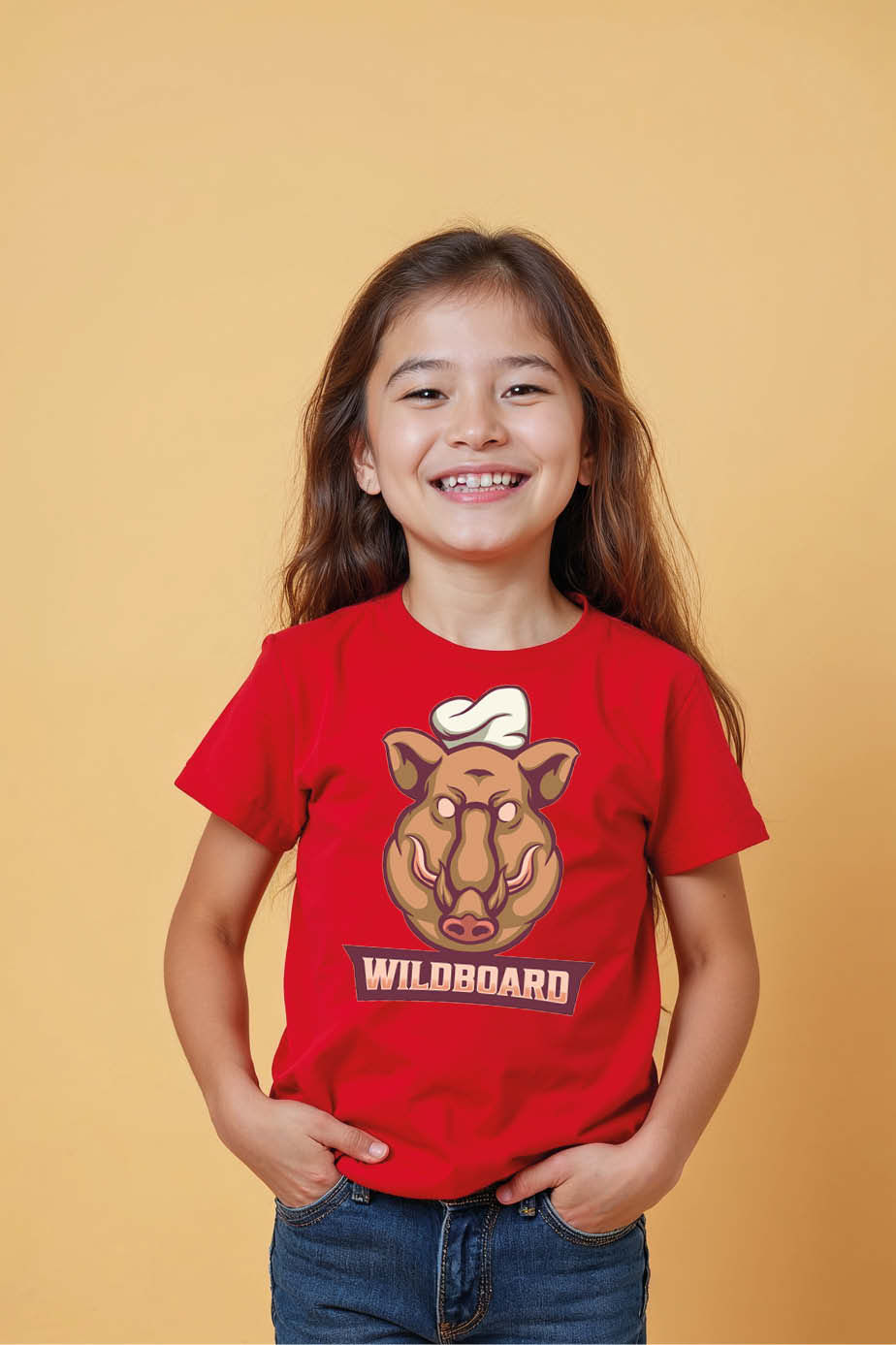 Thumbnail: Kids' T-Shirt with Wild Boar Chef Graphic and "WILDBOARD" Playful Trendy Printed