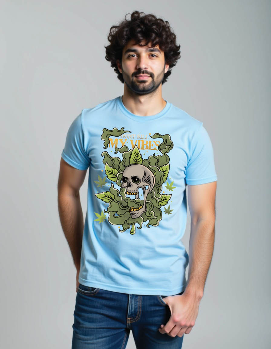 Thumbnail: vintage skull with cannabis clouds  mens printed graphic t shirts