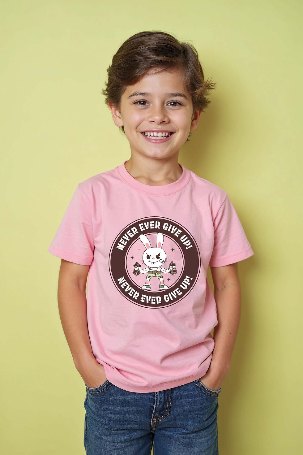 Thumbnail: "Never Ever Give Up!" Fitness Bunny T-Shirt Graphic Cute Printed T-Shirt