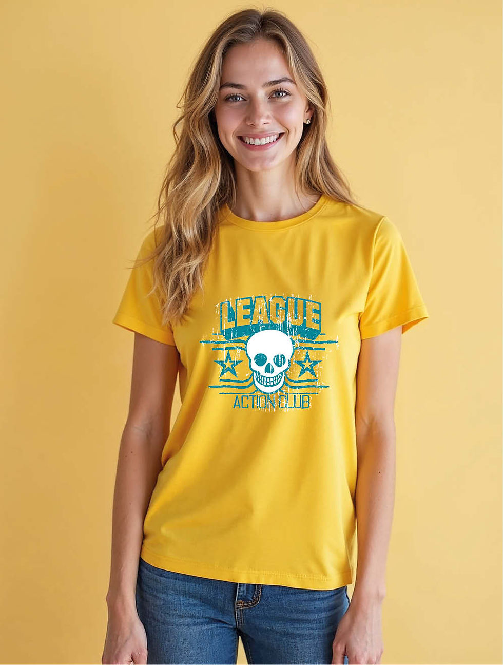 Thumbnail: Distressed Skull and Stars League Vengeance Chic Women’s Printed Graphic t shirt