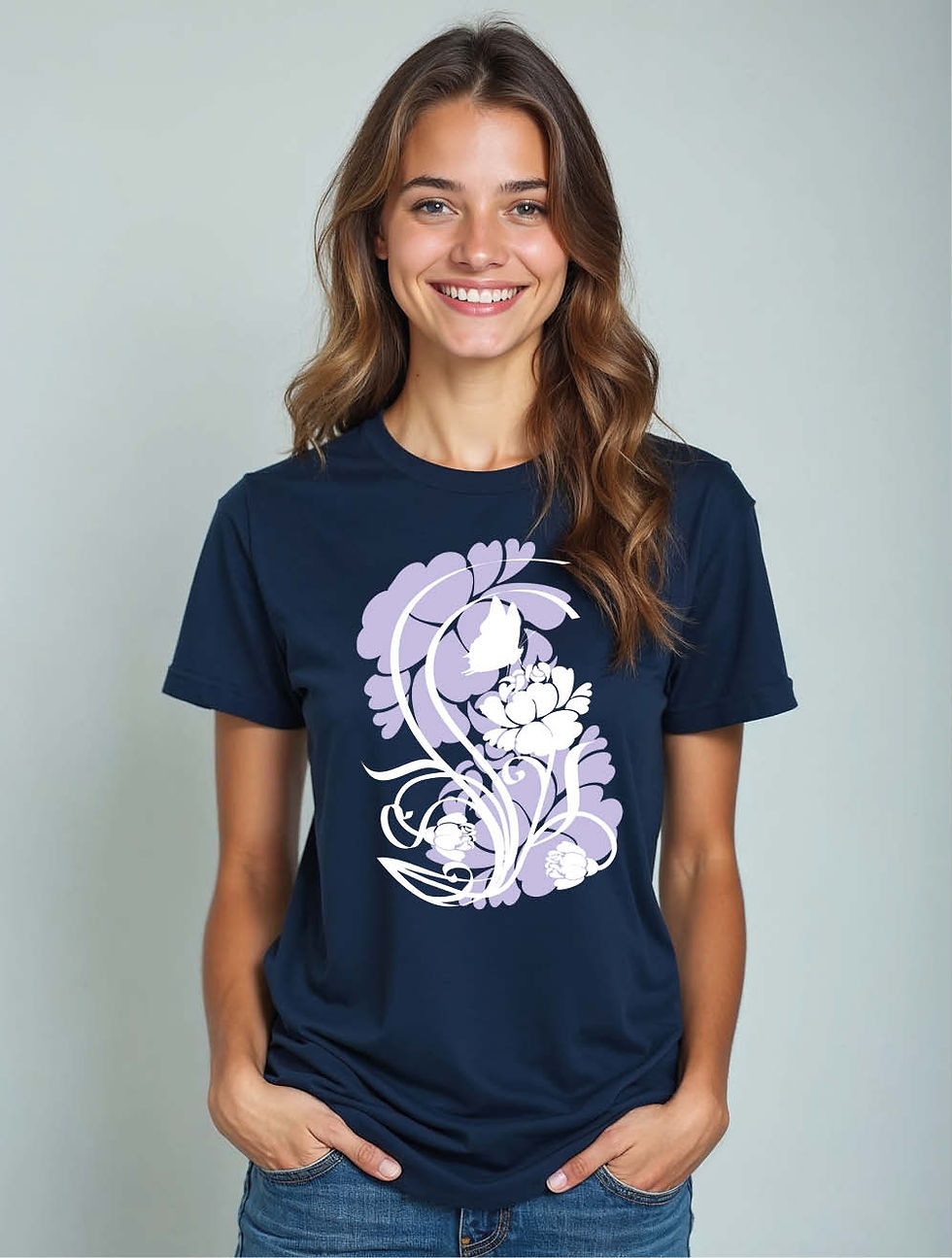 Thumbnail: Stylized White and Lavender Peony Floral Stylish Women’s Printed Graphic t shirt