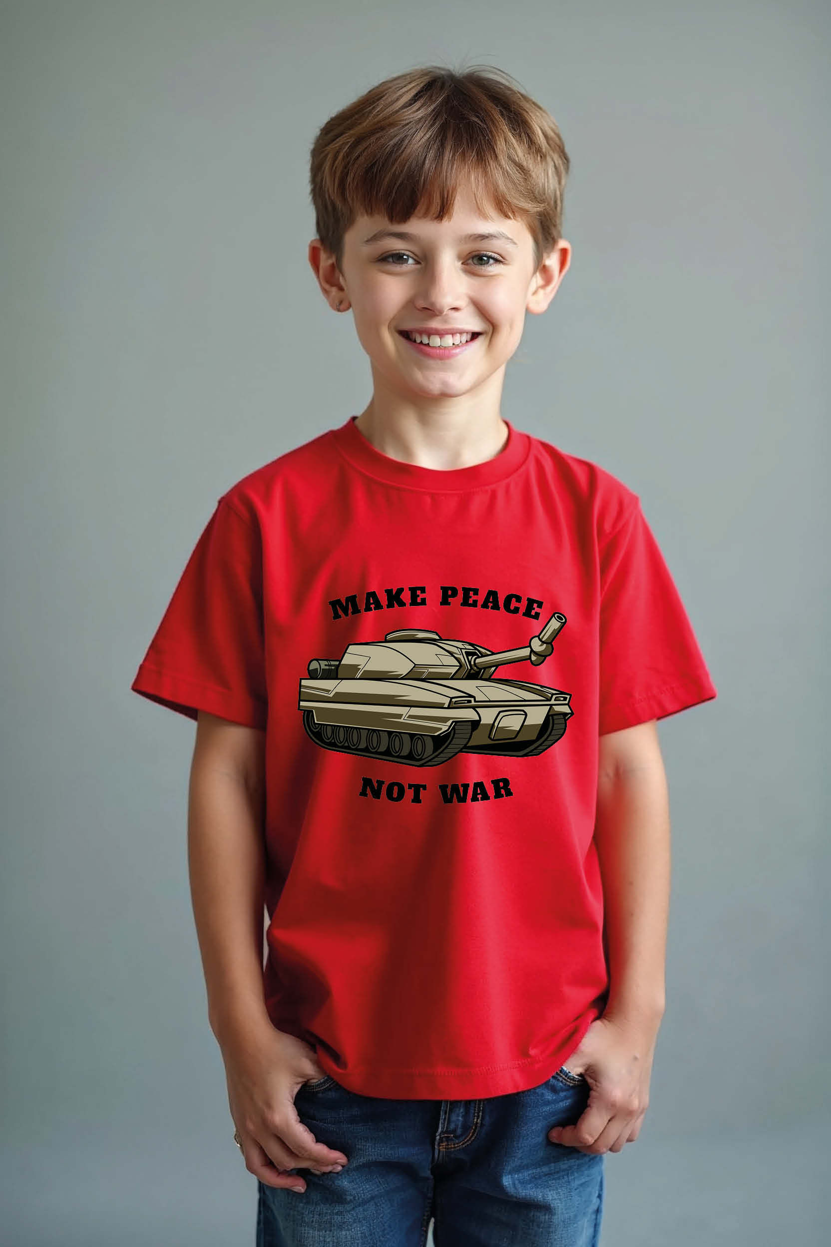 "Make Peace Not War" Tank Graphic T-Shirt Casual Kids Printed T-Shirt