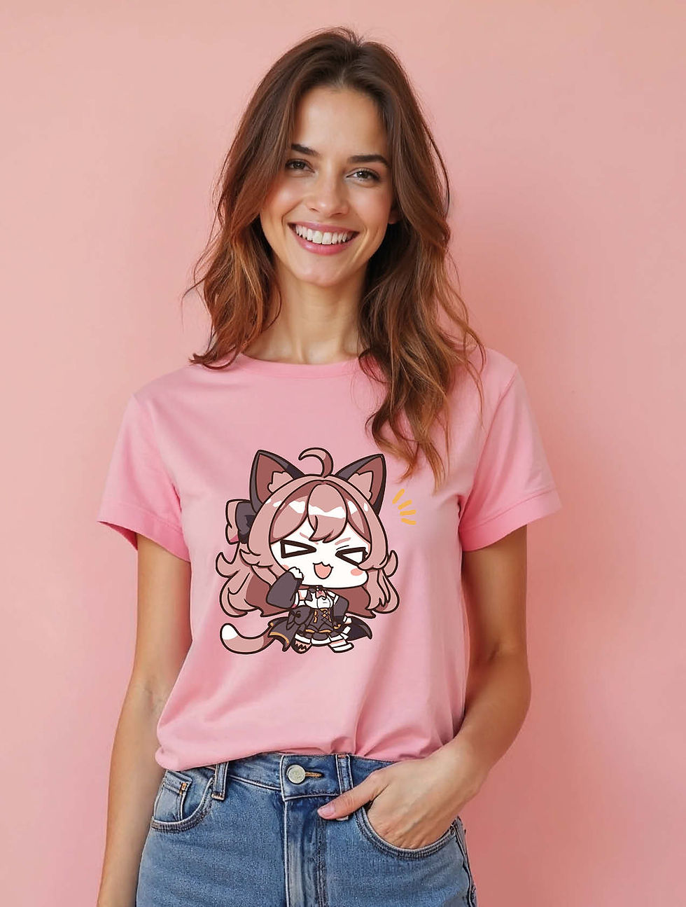Thumbnail: Excited Chibi Neko Girl Classic Women’s Streetwear T-Shirt – Shop Now