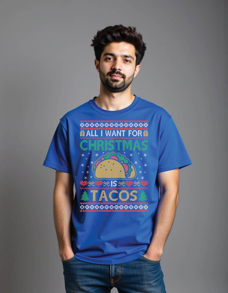 all i want christmas is tacos ugly christmas mens printed graphic t shirt