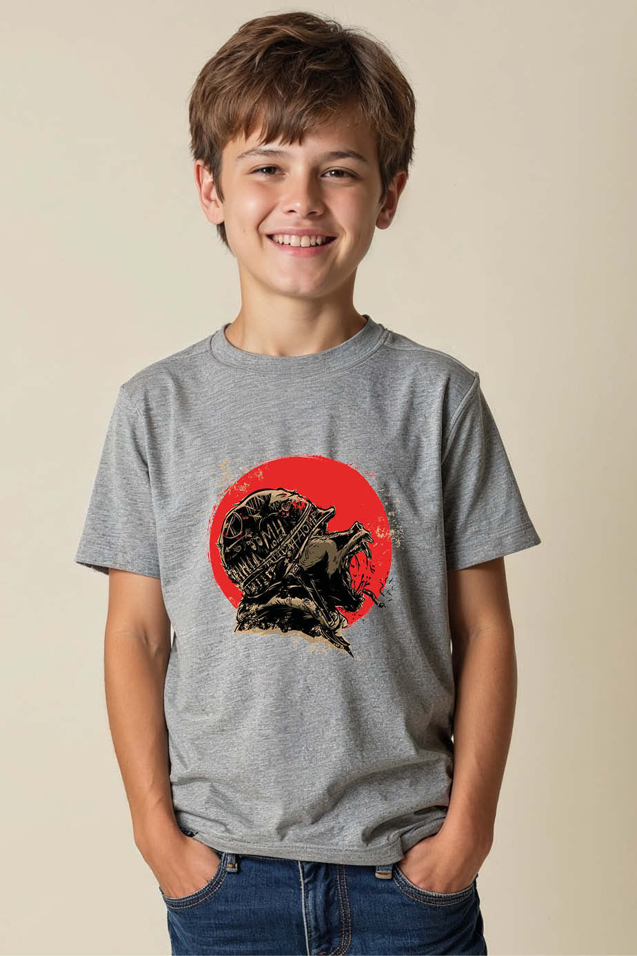 Thumbnail: Sci-Fi Alien Monster Kids' Navy T-Shirt Cotton Trendy Printed Tee for Kids