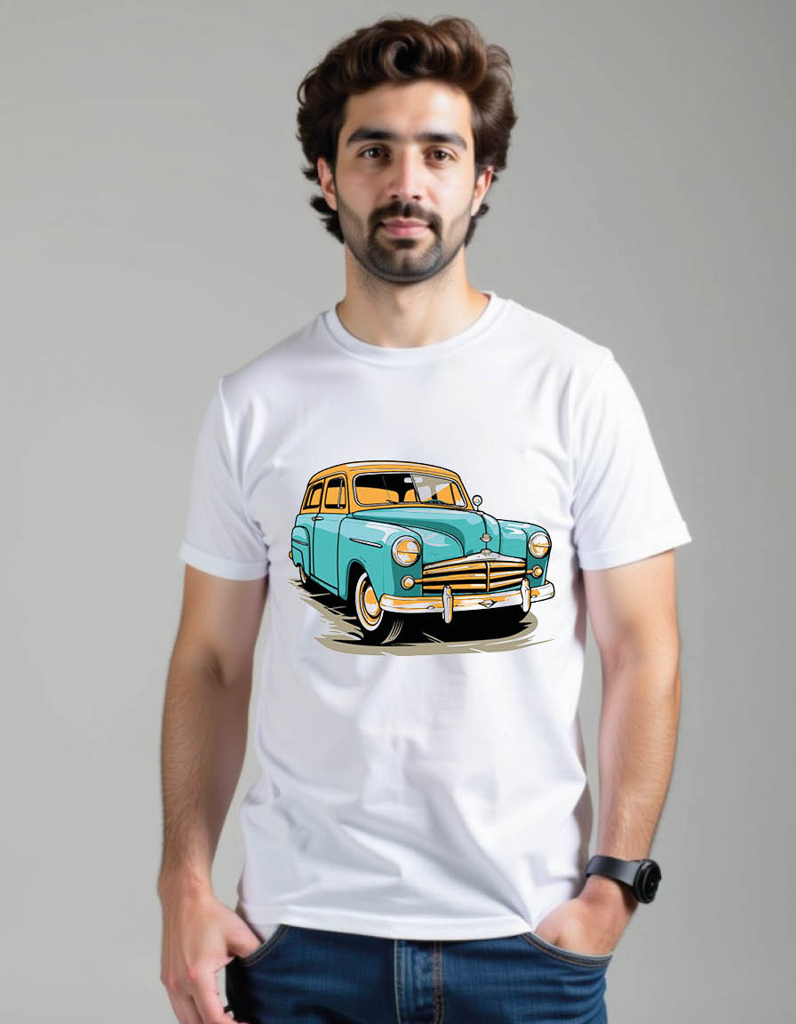 Thumbnail: car with pop art style mens printed graphic t shirt