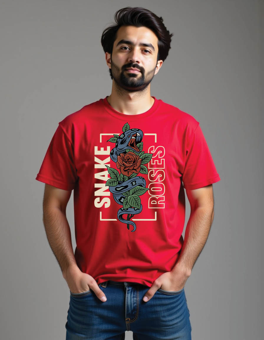 Thumbnail: snake wrapped around leaves rose vintage mens printed graphic t shirts