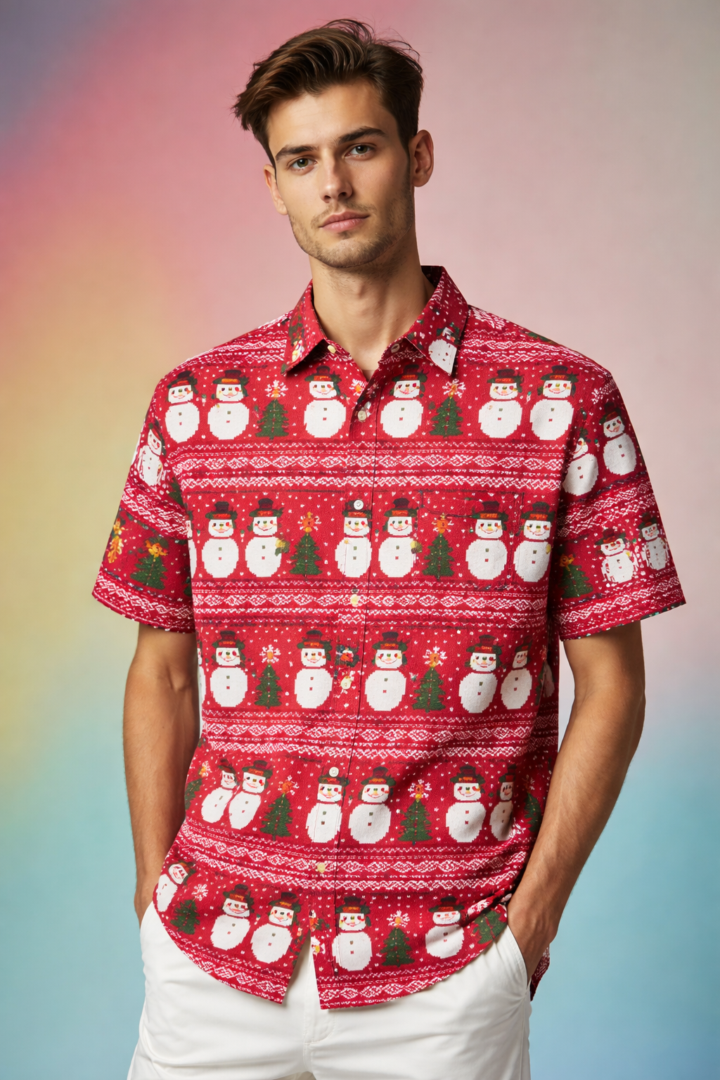 Festive snowman Exclusive Street Drop Patterned Oversized Shirt