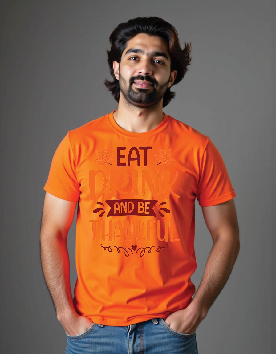Thumbnail: eat drink be thankful thanksgiving mens printed graphic t shirt