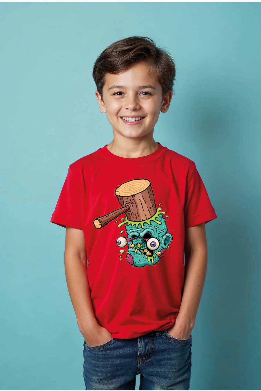 Thumbnail: Mallet Smashed Zombie Head Graphic T-Shirt Cotton Kids Printed T-Shirt