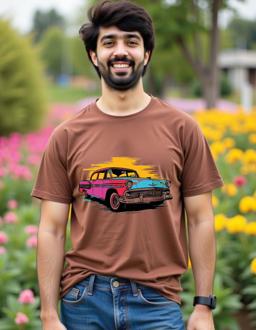Thumbnail: car with pop art style mens printed graphic t shirt