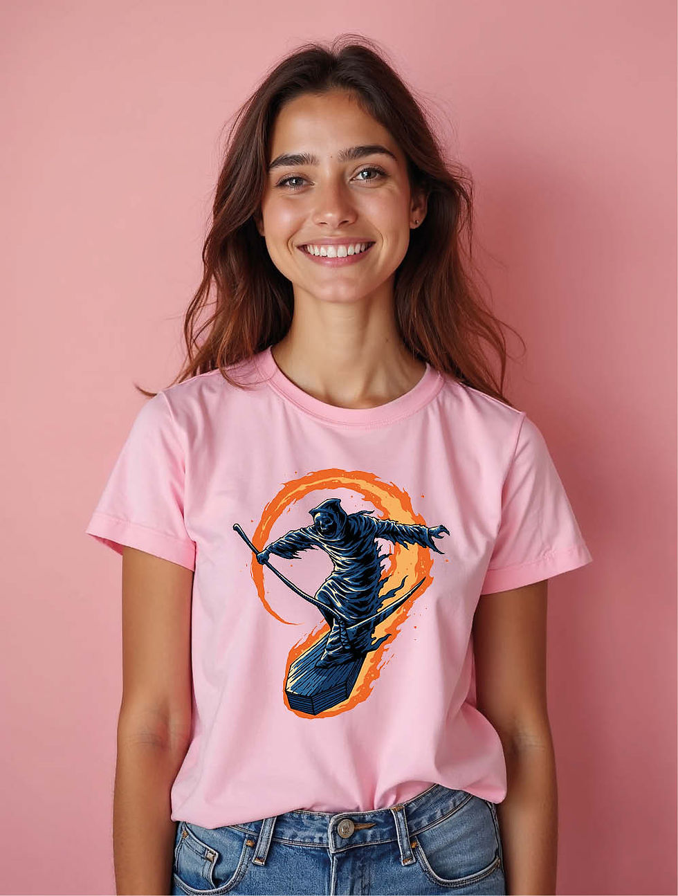 Thumbnail: Grim Ripper Surfer Urban Women’s Printed Graphic Streetwear T-Shirt – Sale
