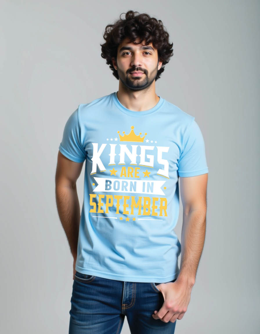 Thumbnail: kings are born september typography ornament mens printed graphic t shirt