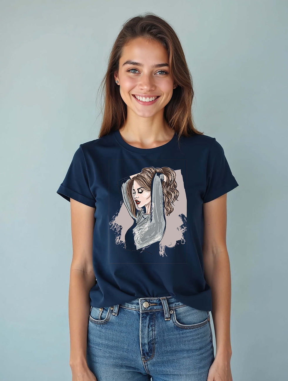 Thumbnail: Ponytail Sketch Casual Women’s Graphic T-Shirt – Premium Quality