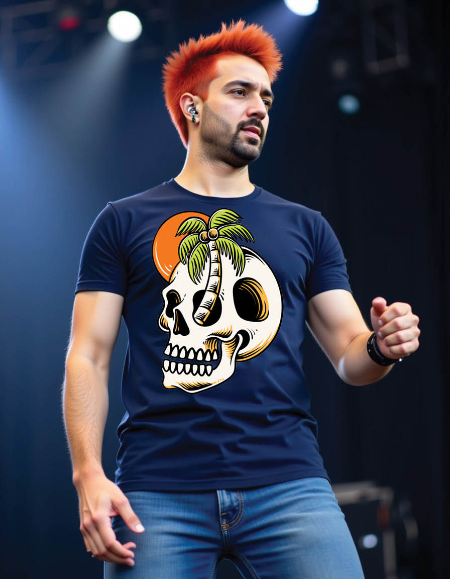 Thumbnail: skull head with palm tree summer mens printed graphi t shirt