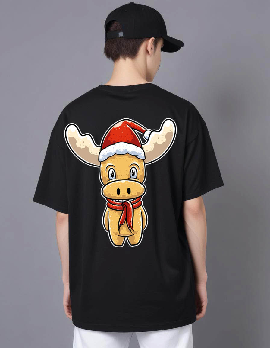 Thumbnail: cute deer cartoon ith hat scarf Oversized Printed t shirt