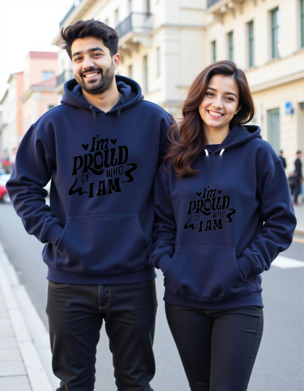 Thumbnail: i'm proud of who i am Stylish Printed Graphic Couple Hoodies