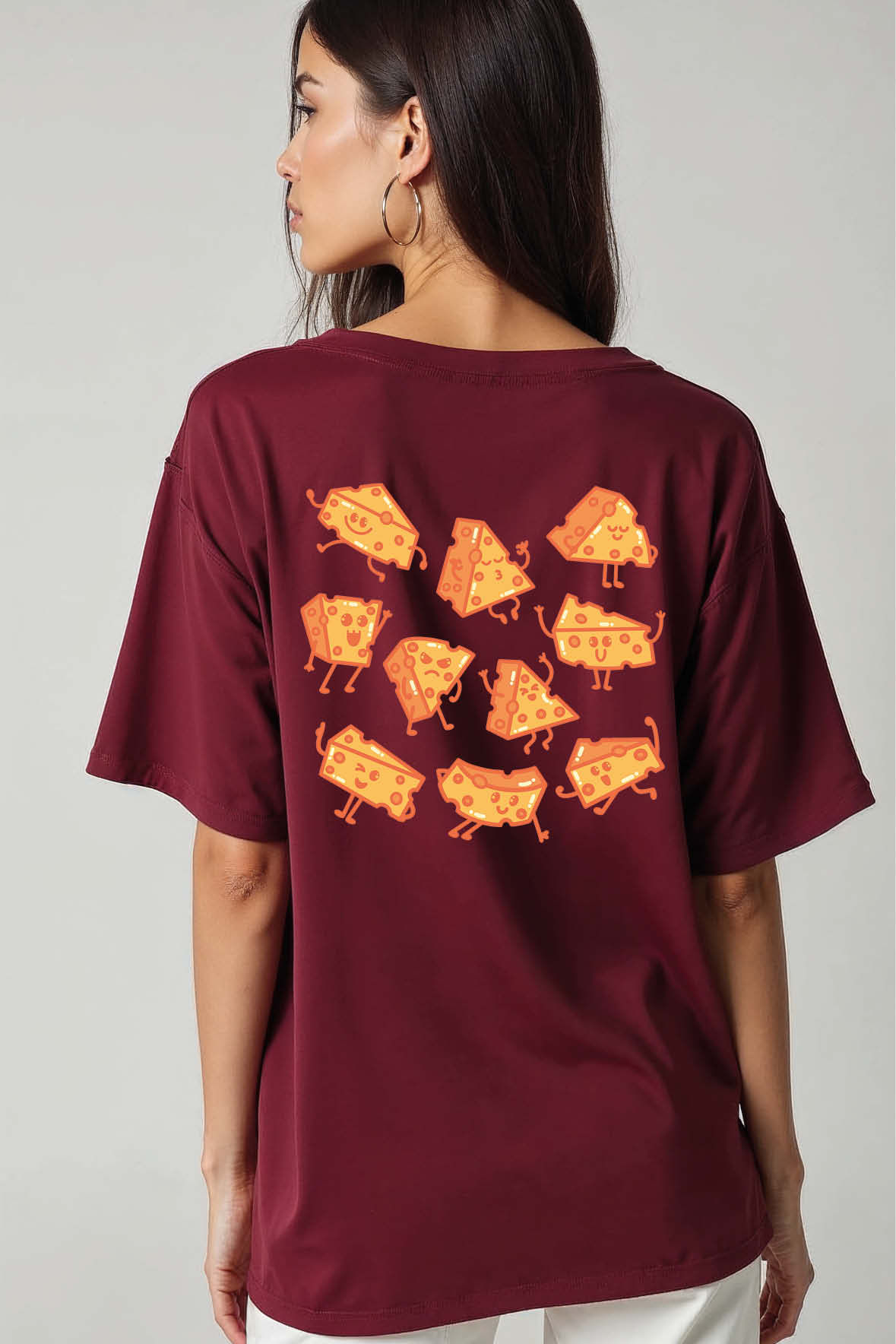 Cheese Cartoon Character Urban Unisex Drop Shoulder Oversized T-Shirt