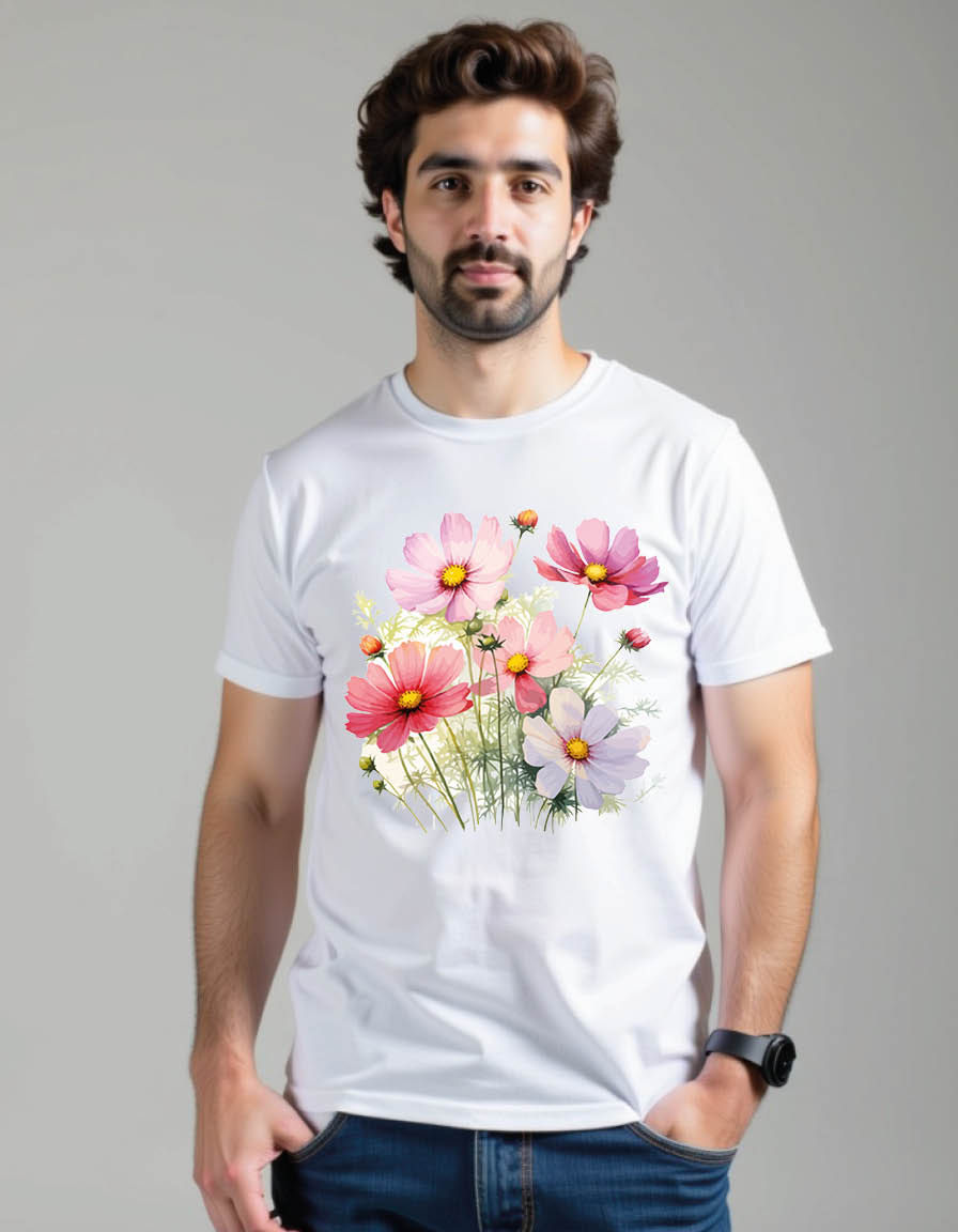 Thumbnail: beautiful painting about cosmos flower mens printed graphic t shirt
