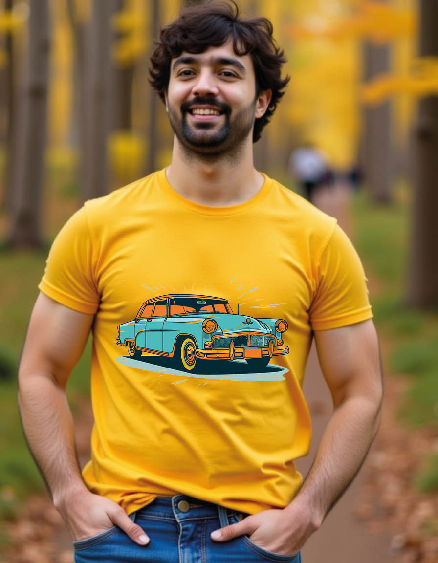 Thumbnail: car with pop art style mens printed graphic t shirt