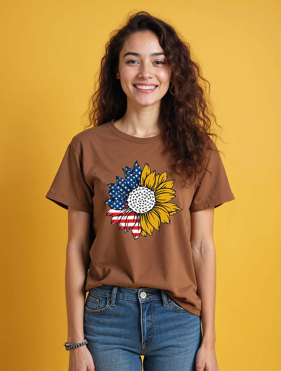 Thumbnail: American Flag Sunflower Cool Women’s Printed Graphic Streetwear T-Shirt