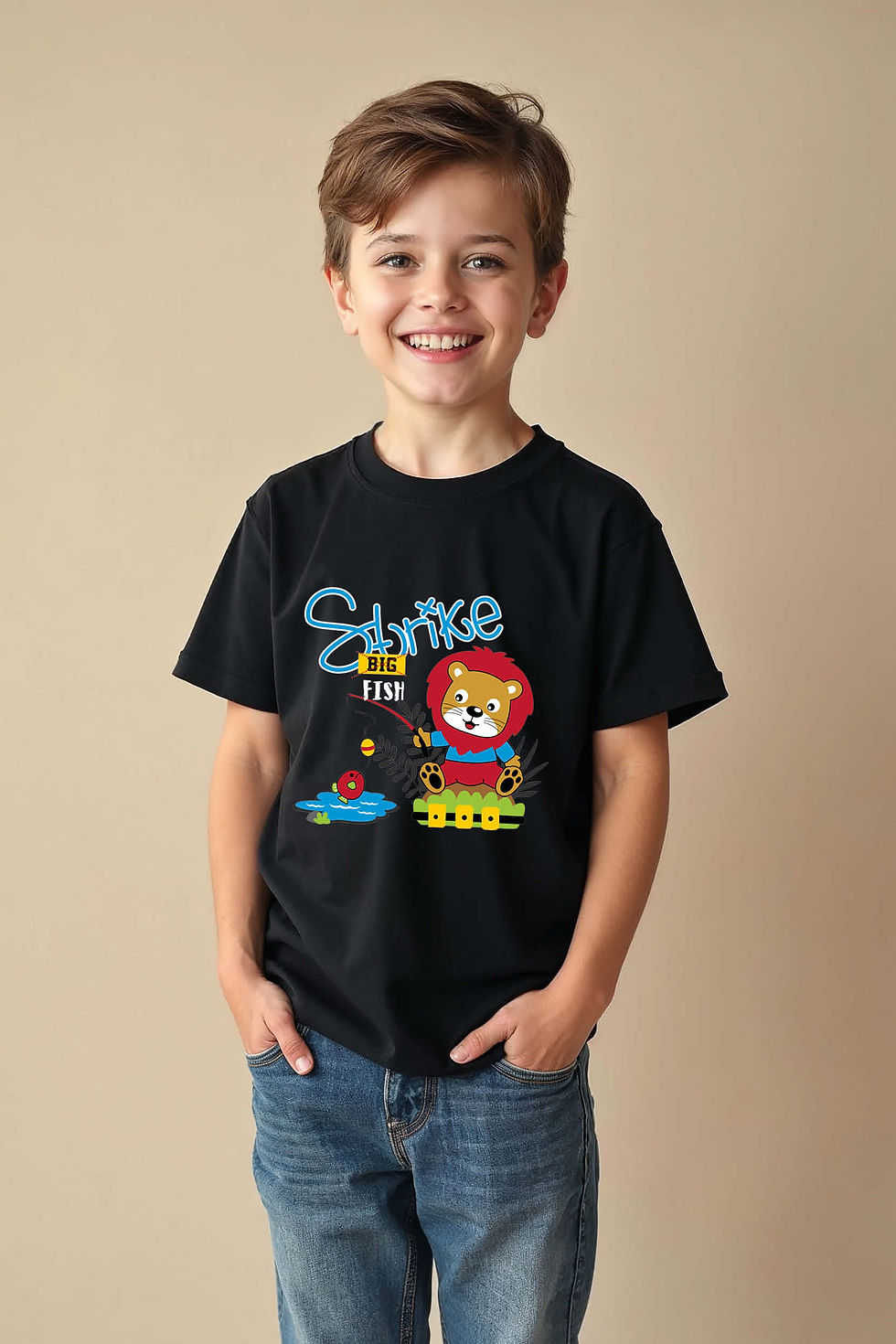 Thumbnail: Strike Big Fish  Premium Unisex Kids Graphic Tee – Design Print Design for Boys
