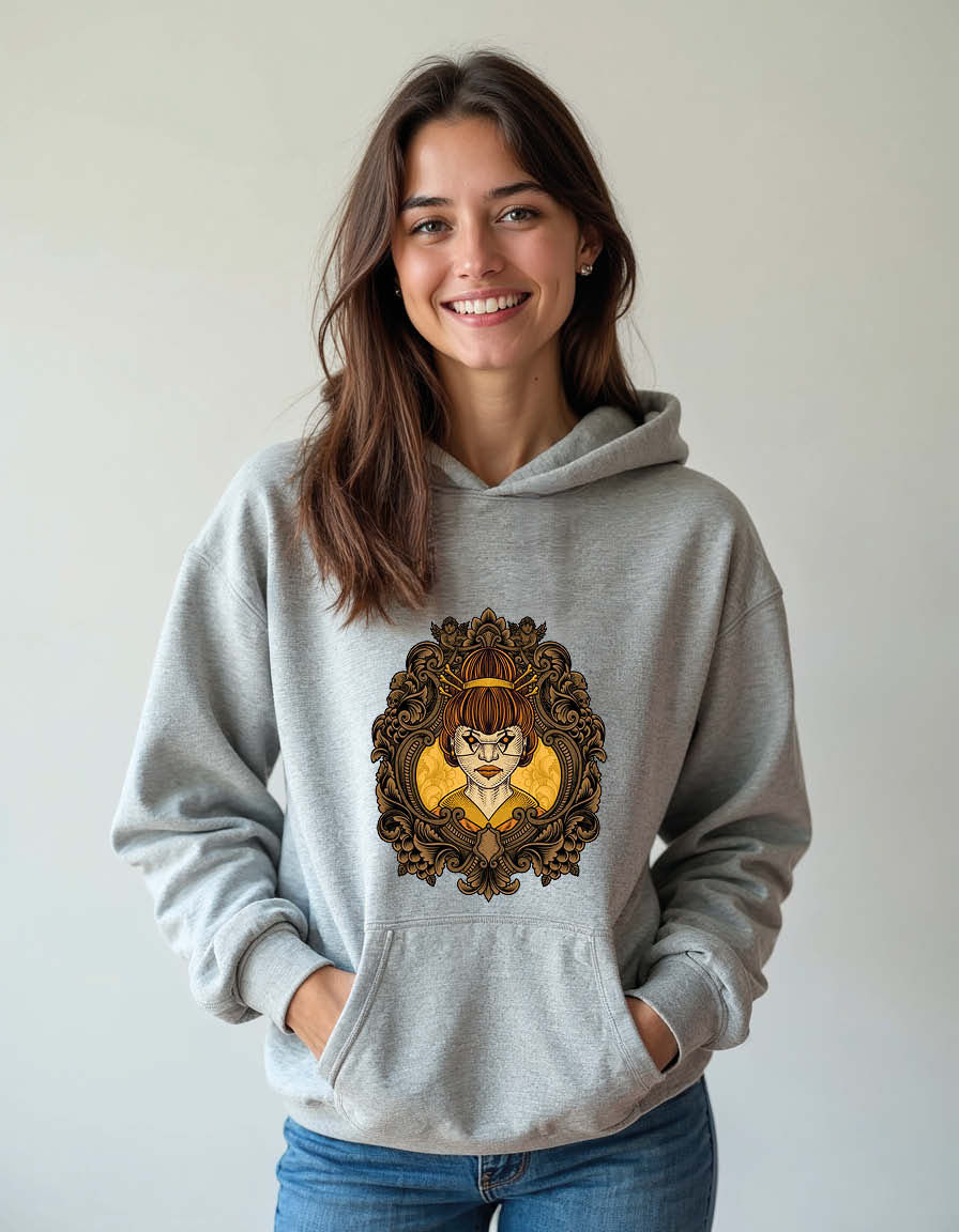 Thumbnail: geisha lady with engraving Unisex Graphic Printed Hoodies for mens & womens