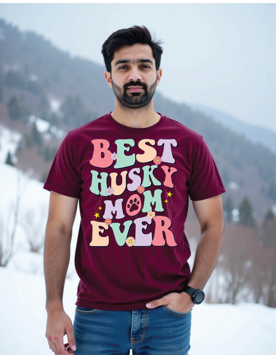 Thumbnail: best husky mom ever retro groovy siberian husky dog mens printed graphic shirt