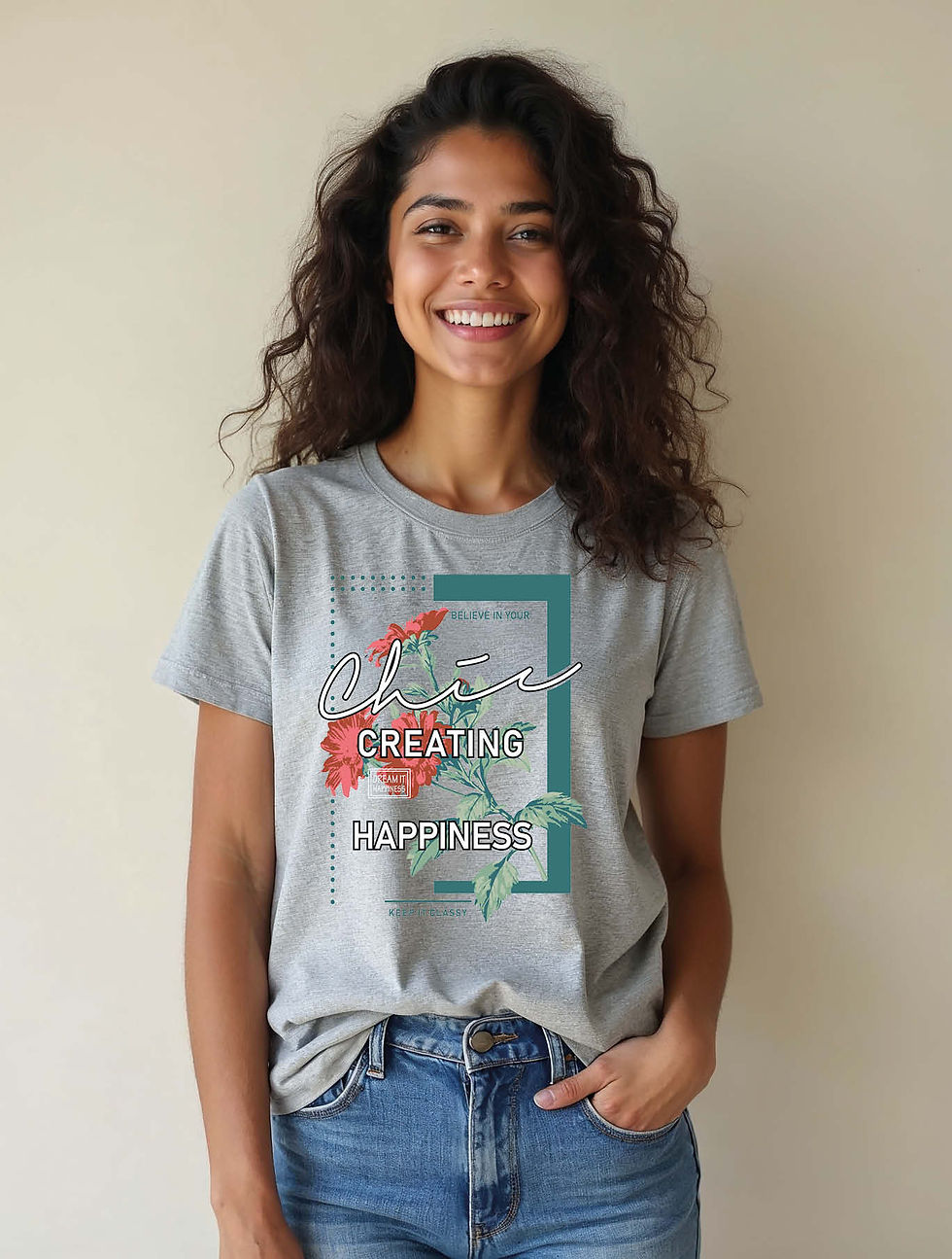 Thumbnail: chie creating happiness Cool Women’s Typography T-Shirt – Buy Now