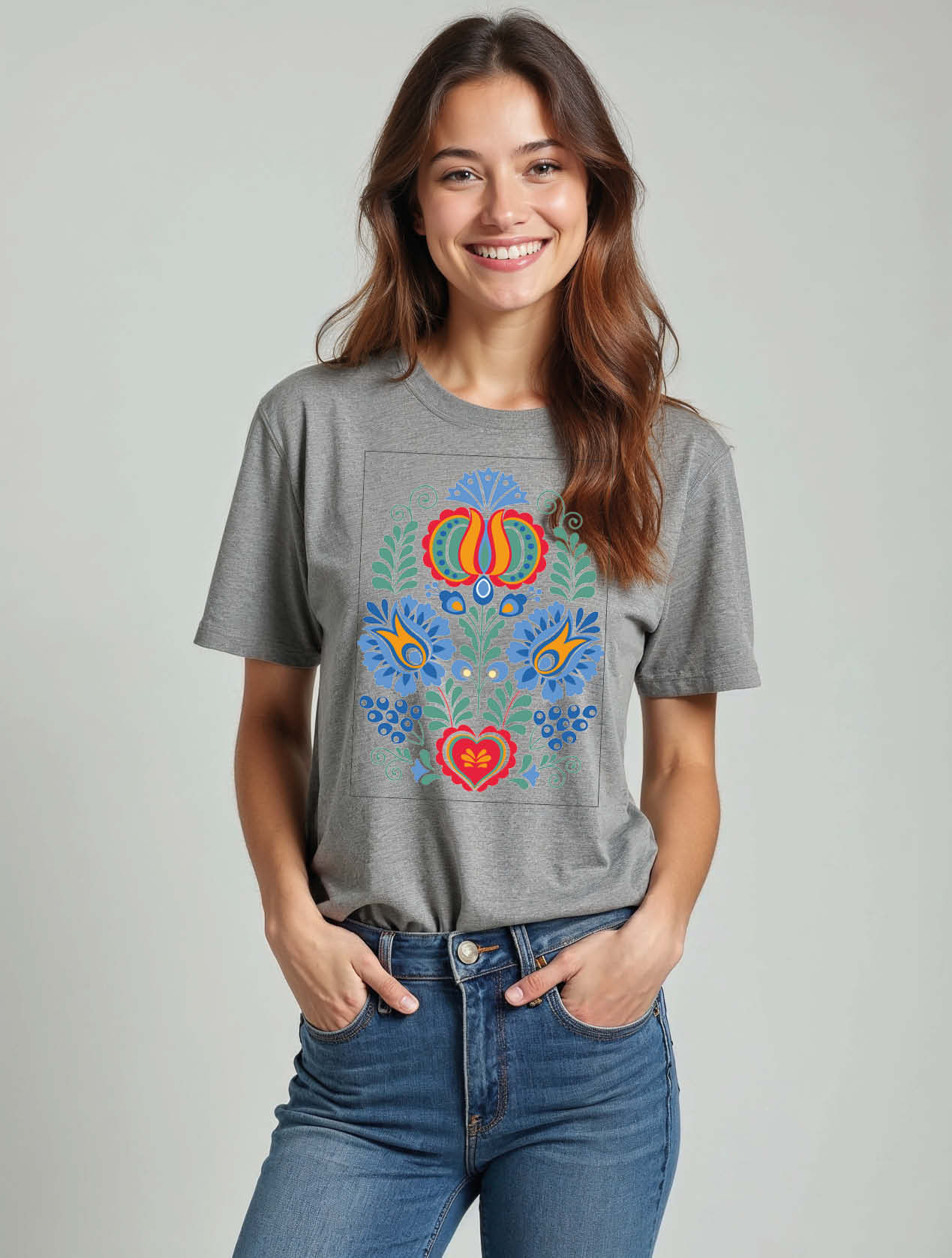 Symmetrical Slavic Hungarian Folk Art  Chic Women’s Streetwear T-Shirt – Shop