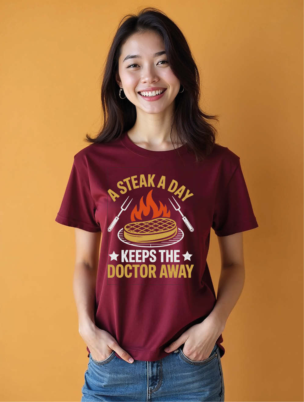a steak a day keeps the doctor away Trendy Women’s Printed T-Shirt – Shop Now