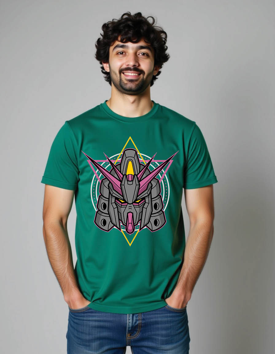 Thumbnail: killer robot head with sacred geometry mens printed graphic t shirt