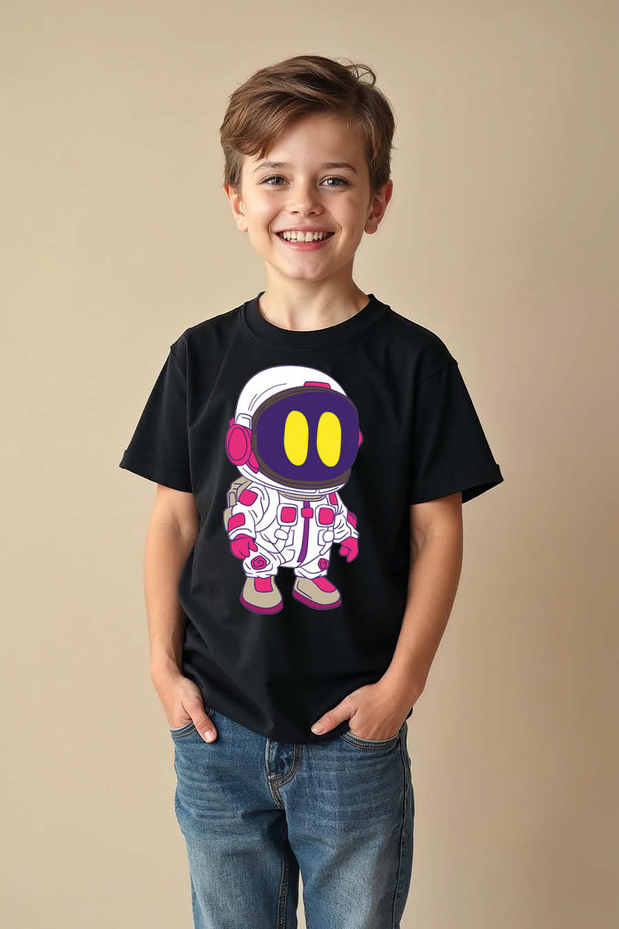Chibi Astronaut in a White Suit Premium Typography Print T-Shirt for Kids