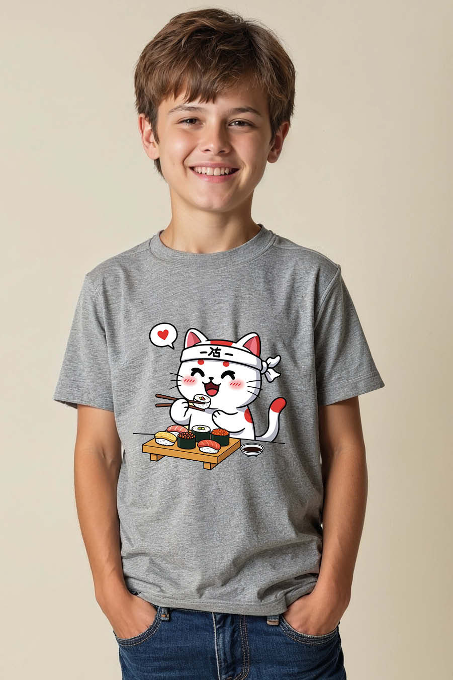 Thumbnail: Kawaii Sushi Cat T-Shirt Cool Kids Printed T-Shirt – Quote Print Design