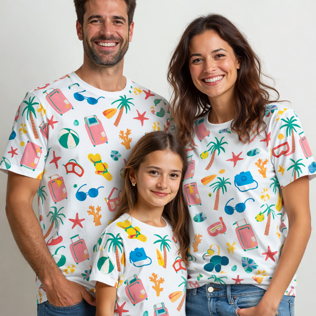 family matching beach printed T-shirts pack of 3