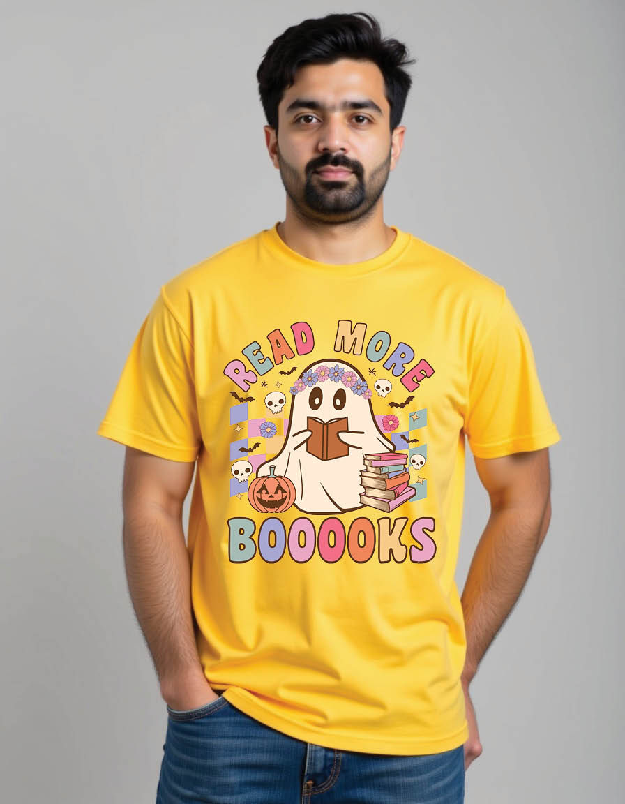 Thumbnail: read more books retro groovy halloween mens printed graphic t shirt