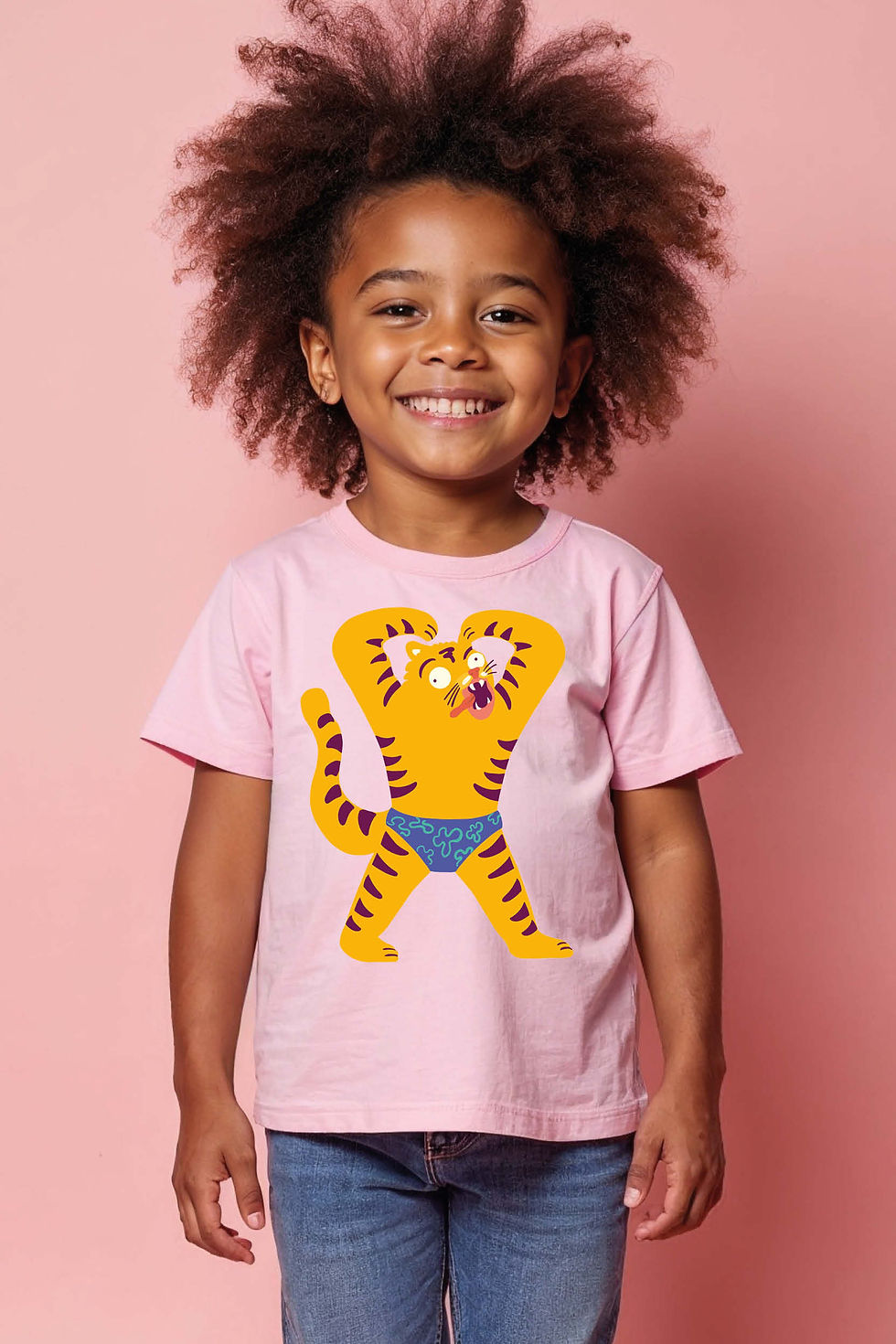 Thumbnail: Silly Muscular Tiger in Swim Trunks Kid's T-Shirt Soft Unisex Kids Graphic Tee
