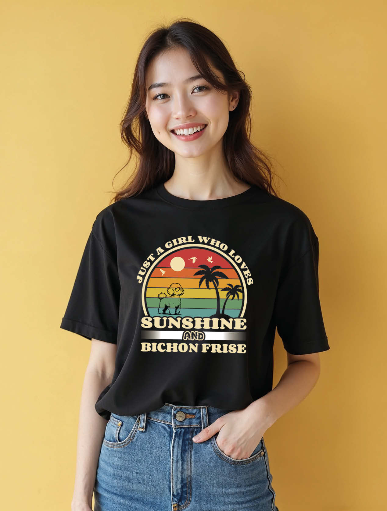 just a girl who loves sunshine and bichon frise Trendy Women’s Printed T-Shirt