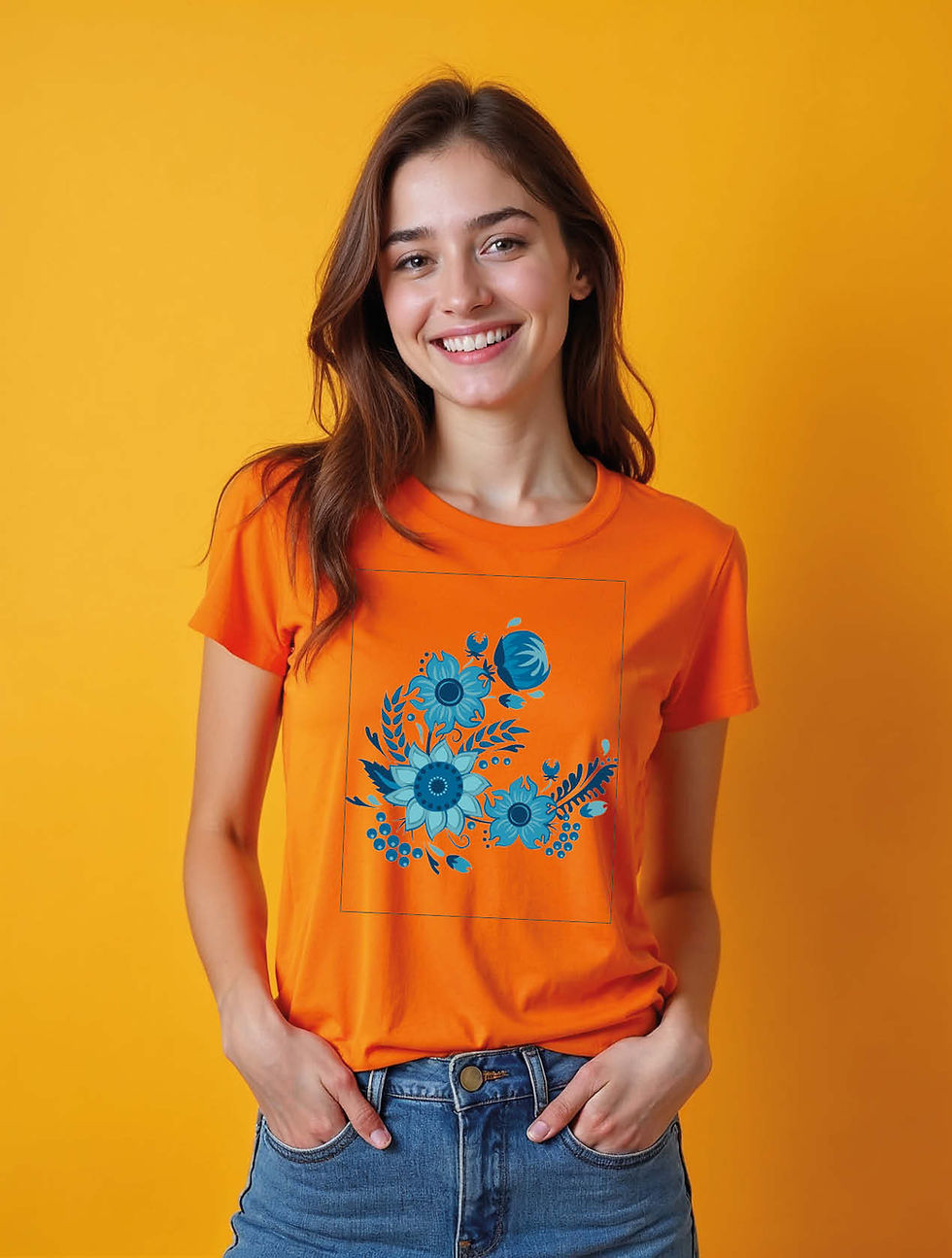Thumbnail: Blue Folk Flower Cool Women’s Printed Graphic Streetwear T-Shirt – Low Price