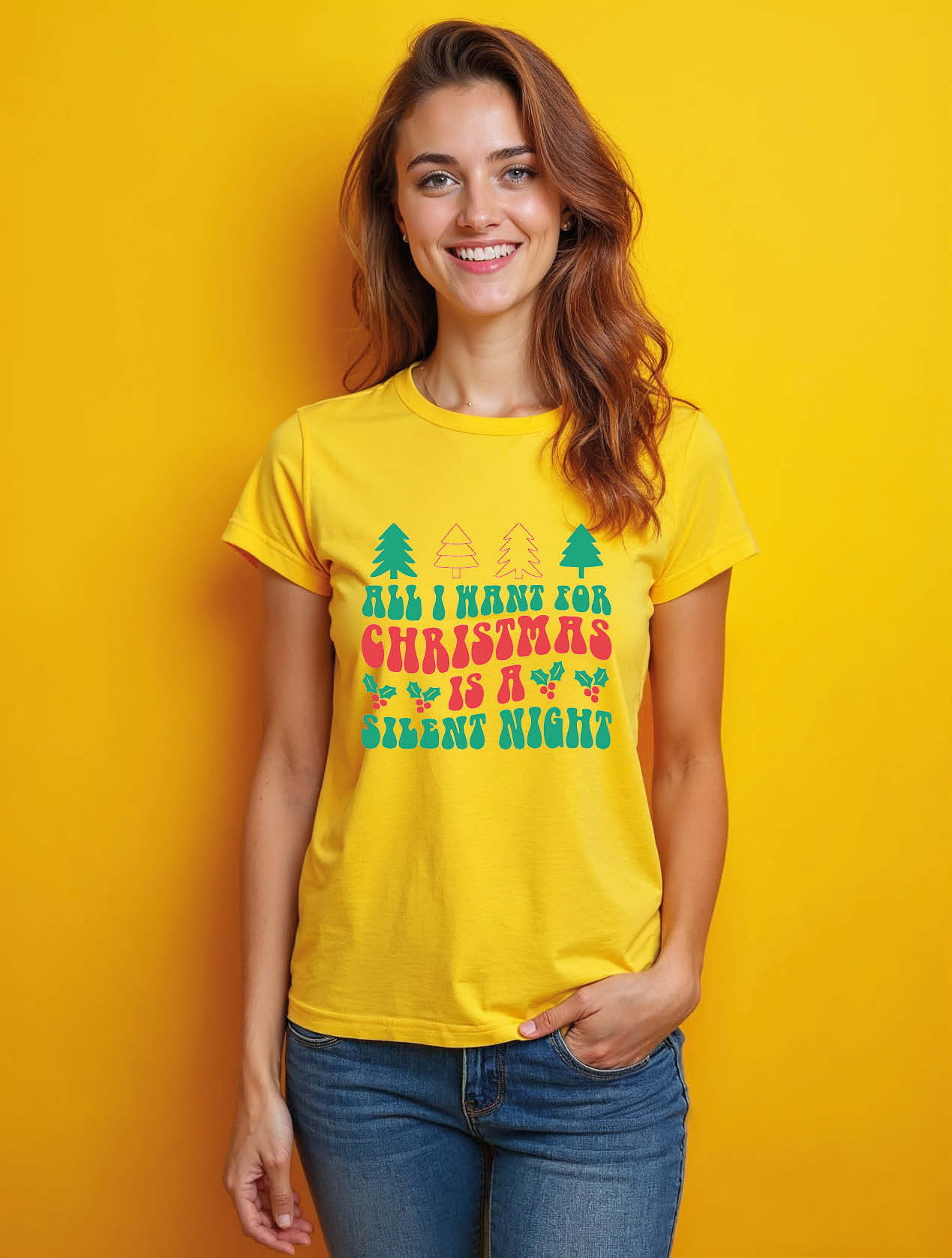 all i want for christmas is a silent night Stylish Women’s Printed Graphic Tees