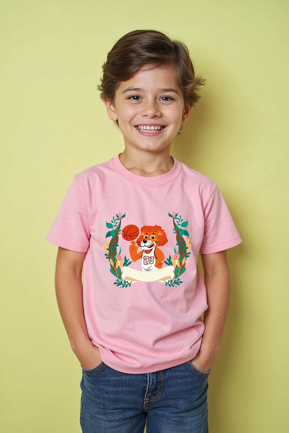 Thumbnail: Cute Red Lion Basketball Jersey Number T-Shirt Soft Unisex Kids Graphic Tee